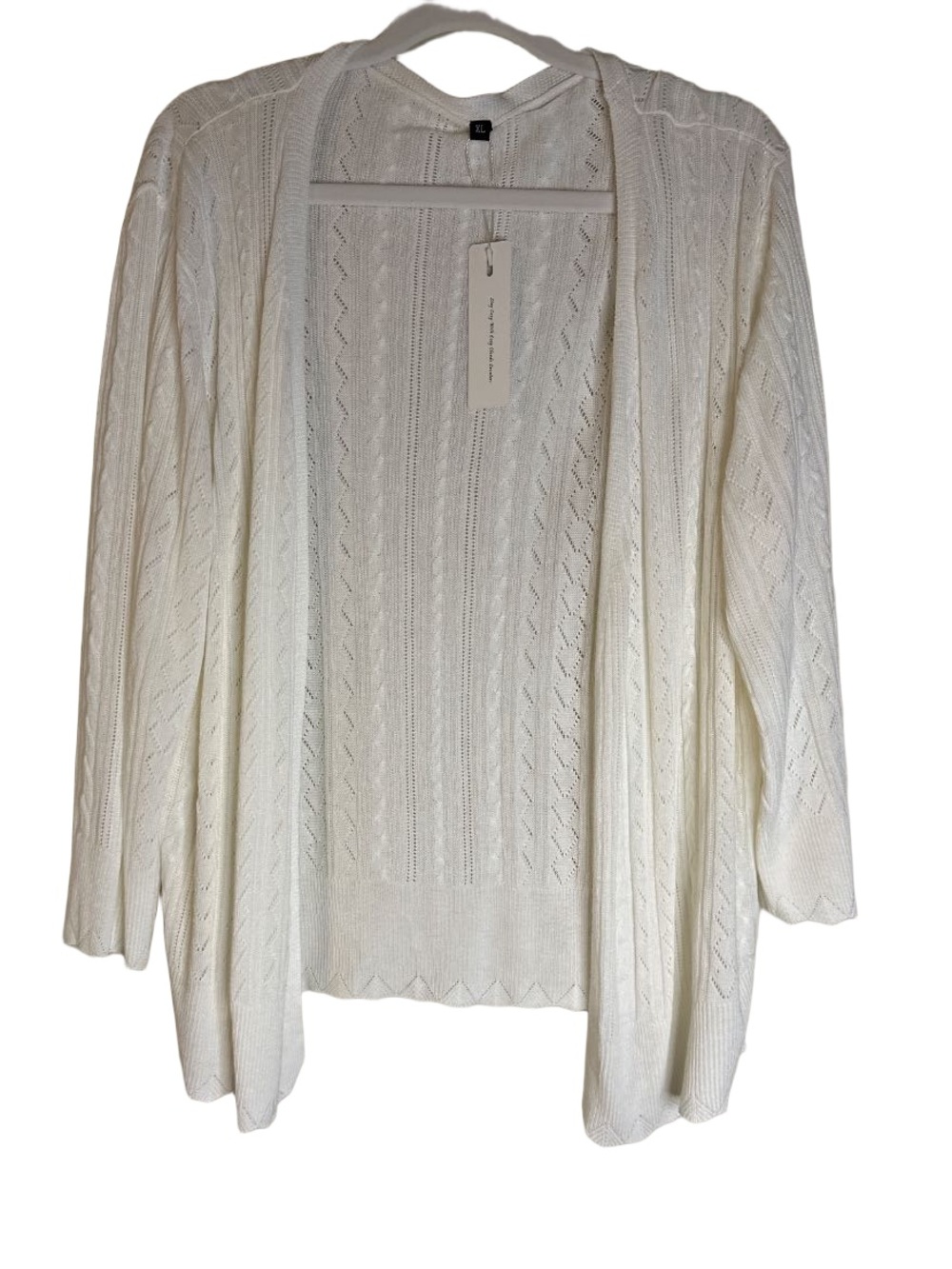 Open-Front Off-White Knit Cardigan Sweater, Women’s XL NWT